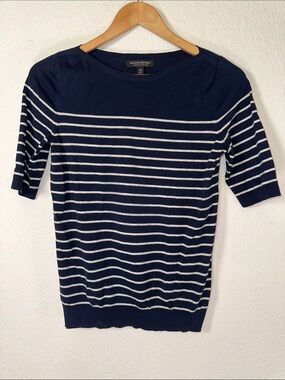 Banana Republic Navy and White Striped Short Sleeve Top